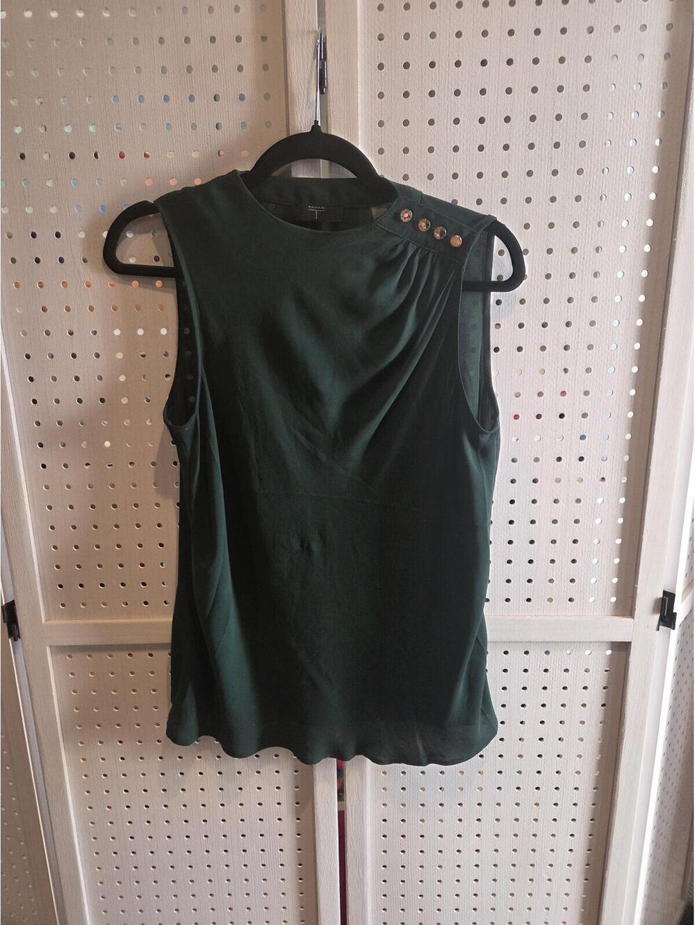 tahari Dark Green Sleeveless Blouse with Button Detail